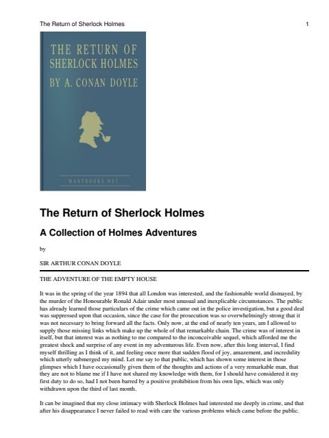 Cover of The Return of Sherlock Holmes