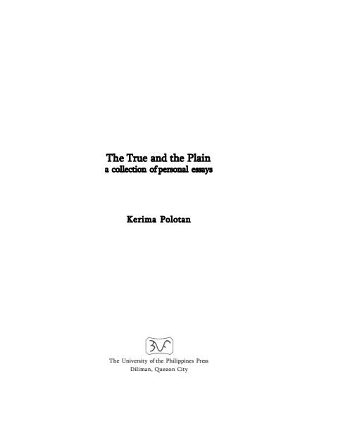 Cover of Kerima Polotan-The True and the Plain a collection of personal essays-University of the Philippines Press