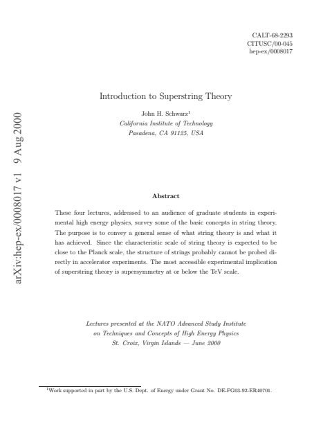 Cover of Introduction to Superstring Theory (Schwarz)