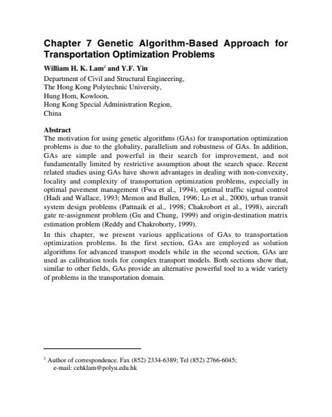 Cover of Chapter 07: Genetic Algorithm-Based Approach for Transportation Optimization Problems