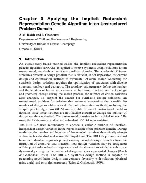 Cover of Chapter 09: Applying the Implicit Redundant Representation Genetic Algorithm in an Unstructured Problem Domain