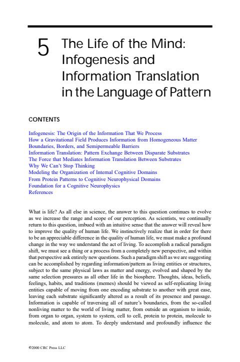 Cover of Chapter 5: The Life of the Mind: Infogenesis and Information Translation in the Language of Pattern