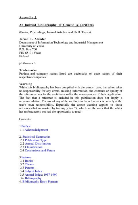 Cover of Appendix 1: An Indexed Bibliography of Genetic Algorithms