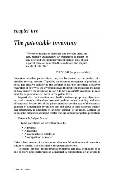 Cover of Chapter 5: The patentable invention